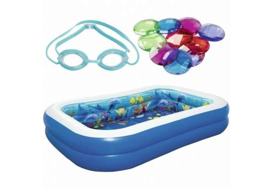 Bestway 54177, надувной детский бассейн Поиски сокровищ, 3D очки, 262x175x51см