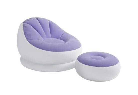 Intex 68572-F, надувне крісло 104 x 109 x 71 см з пуфом, фіолетове