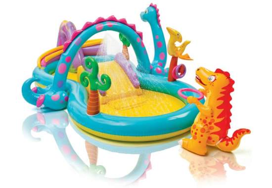 Intex 57135, детский надувной центр бассейн с горкой Планета динозавров