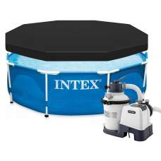 Intex 28200-26642-28030, каркасний басейн 305 x 76 см (в комплекті з пісочним фільтром та тентом)