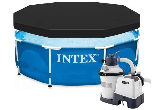 Intex 28200-26642-28030, каркасный бассейн 305 x 76 см (в комплекте с песчаным фильтром и тентом)