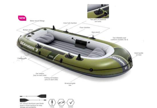 Intex 66332, Надувний човен SEAHAWK 2 Set (68347) 236x114x41см, 2-х містна