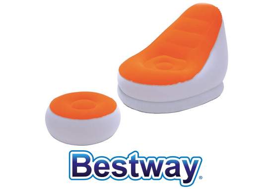 Bestway 75053-orange, надувное кресло 122 x 94 x 81 см с пуфом, оранжевое